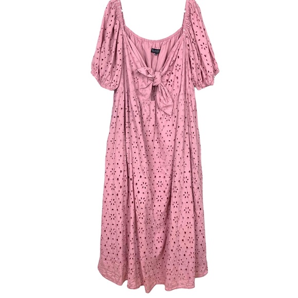 Eloquii Dresses & Skirts - Eloquii Eyelet Tie Front Maxi Dress in Mauve Pink Sizes 22 and 28